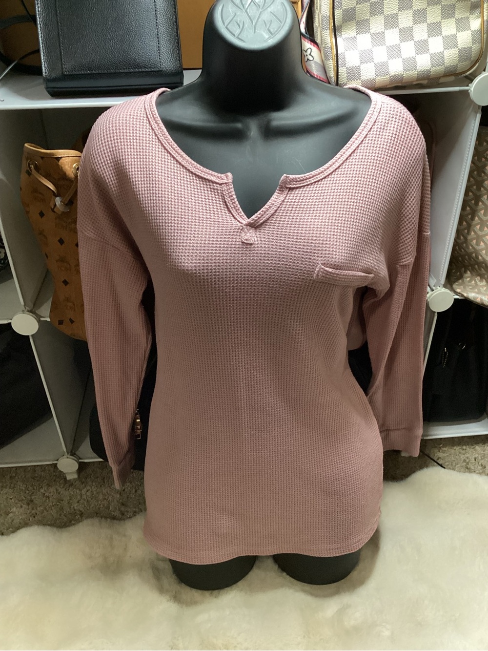 Amazon Essentials Long Sleeve Waffle Knit Top in Dusty Rose